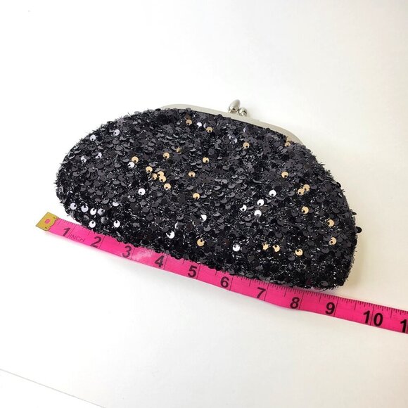 Black Sequin Clutch Purse Evening Sequin Cocktail Purse Black Crossbody Clutch - Picture 7 of 13